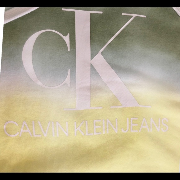 Calvin Klein Jeans Tie dye ombre cropped hoodie Large NWT yellow green pullover - Picture 4 of 7